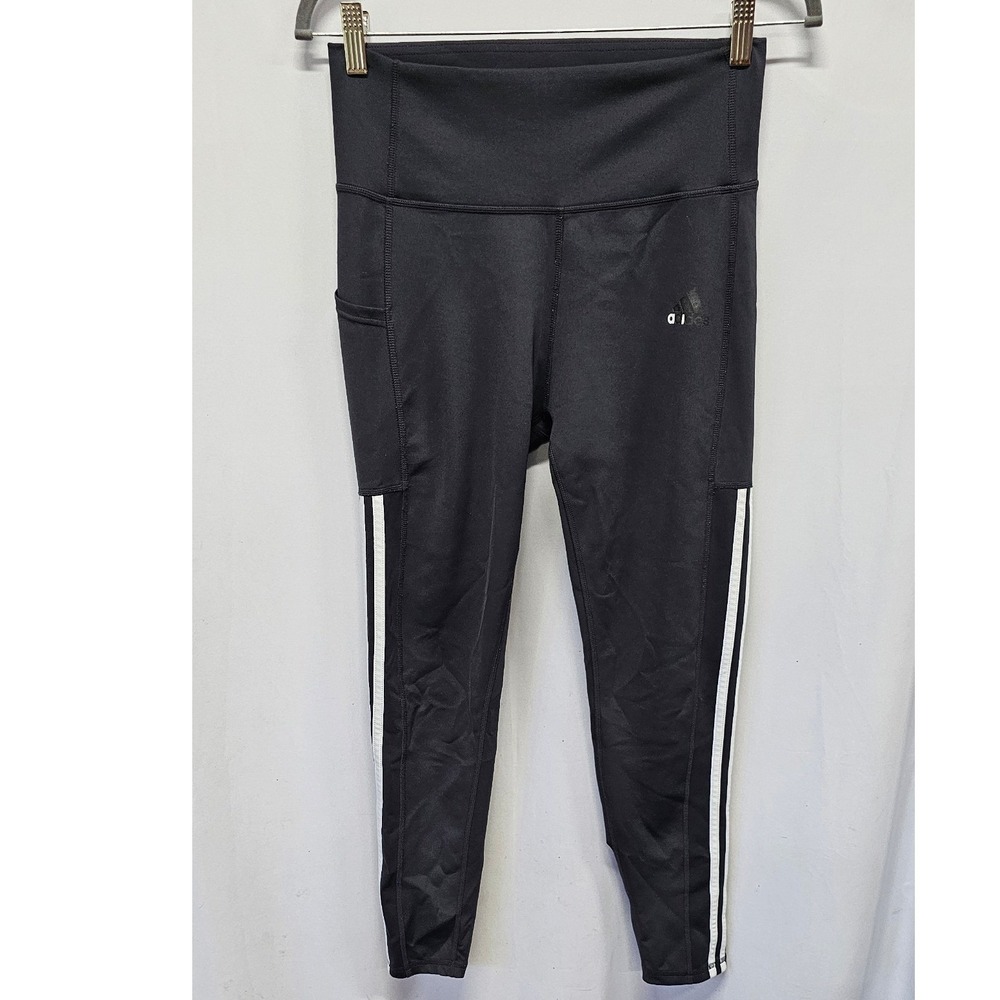 Adidas Aeroready Womens Black High Waisted 3 Stripe Pocket Leggings Medium‎